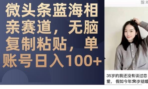 微头条蓝海相亲赛道，无脑复制粘贴，单账号日入100+-卿云社