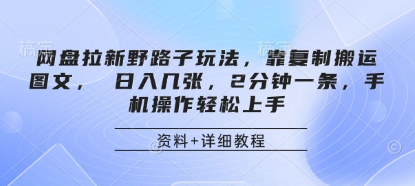 网盘拉新野路子玩法，靠复制搬运图文， 日入几张，2分钟一条，手机操作轻松上手-卿云社