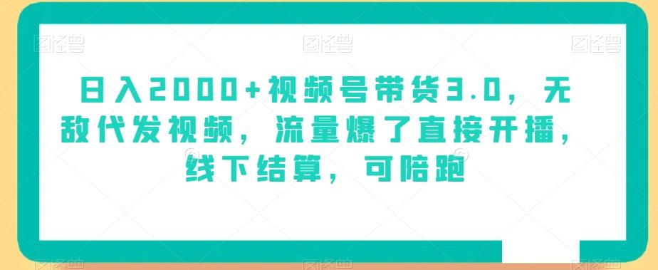日入2000+视频号带货3.0，无敌代发视频，流量爆了直接开播，线下结算，可陪跑-卿云社