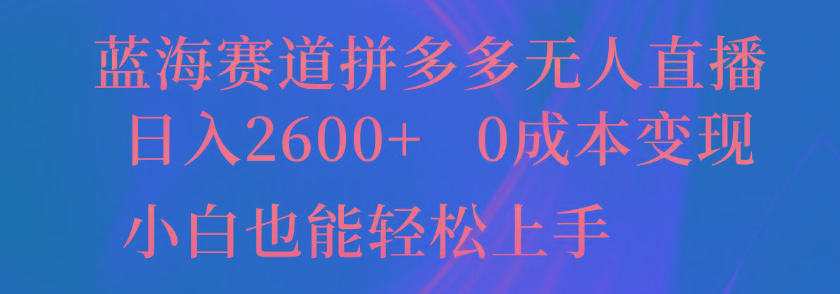 蓝海赛道拼多多无人直播，日入2600+，0成本变现，小白也能轻松上手-卿云社