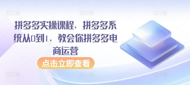 拼多多实操课程，拼多多系统从0到1，教会你拼多多电商运营-卿云社