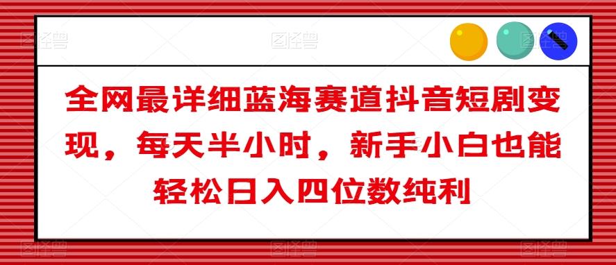 全网最详细蓝海赛道抖音短剧变现，每天半小时，新手小白也能轻松日入四位数纯利【揭秘】-卿云社