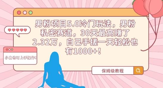 男粉项目5.0冷门玩法，男粉私密赛道，30天最高赚了2.32万，自己手搓一天轻松也有1000+【揭秘】-卿云社