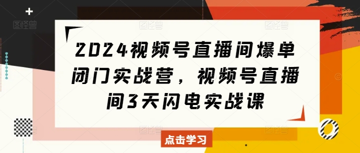 2024视频号直播间爆单闭门实战营，视频号直播间3天闪电实战课-卿云社