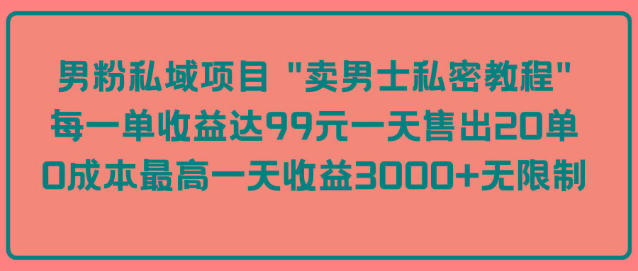 (9730期)男粉私域项目 “卖男士私密教程” 每一单收益达99元一天售出20单-卿云社