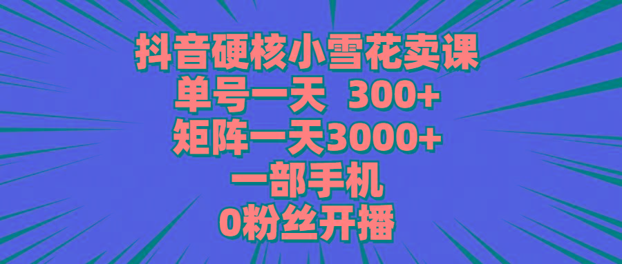 (9551期)抖音硬核小雪花卖课，单号一天300+，矩阵一天3000+，一部手机0粉丝开播-卿云社