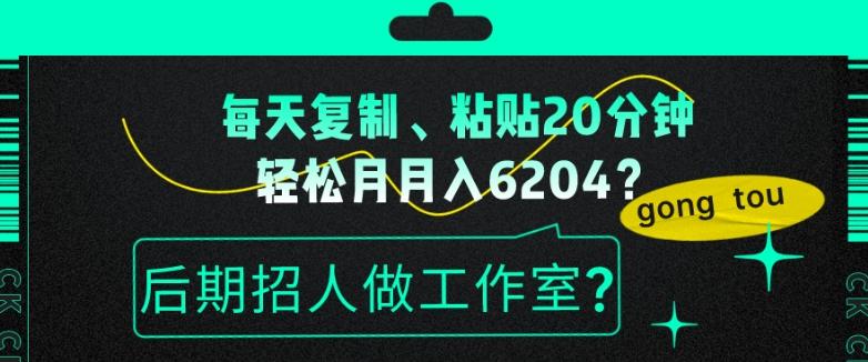 每天复制、粘贴20分钟，轻松月入6204？后期招人做工作室？-卿云社